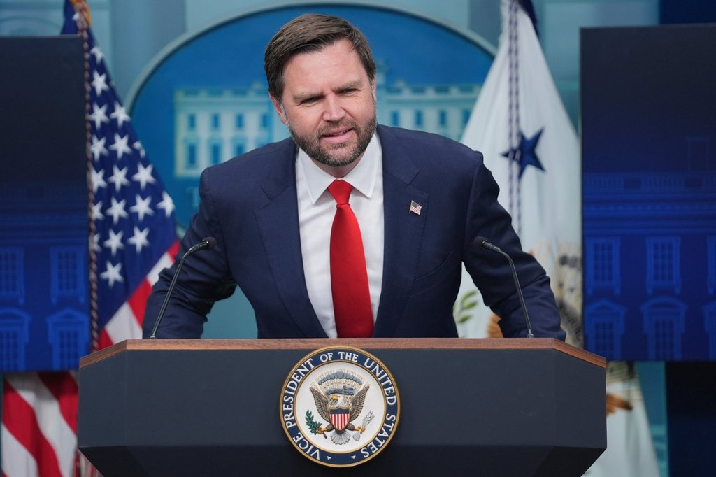 FILE - Vice President JD Vance speaking with reporters in the James Brady Press Briefing Room at the White House, Wednesday, Oct. 1, 2025,