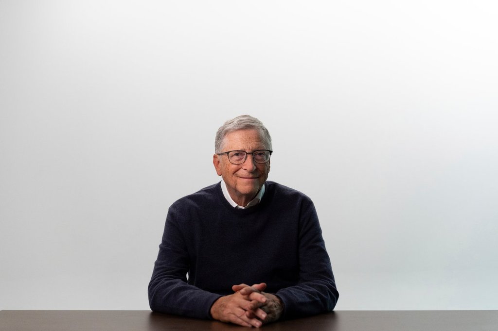 FILE - Bill Gates poses for photos after an interview with The Associated Press in Indian Wells, Calif., Jan. 8, 2025. (AP Photo/Jae C. Hong, File).
