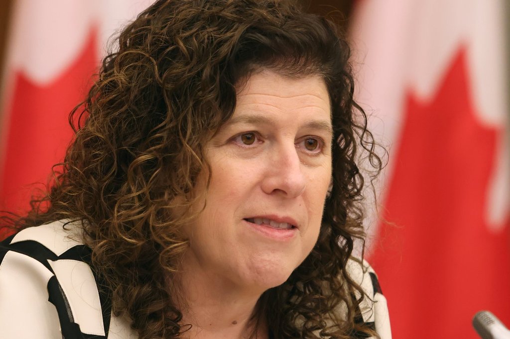 Auditor General of Canada Karen Hogan speaks at a press conference after tabling performance audit reports in Parliament, in Ottawa, on Tuesday, Oct. 21, 2025. THE CANADIAN PRESS/Patrick Doyle.