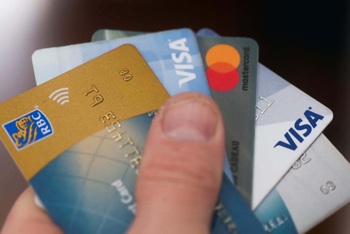 Credit and debit cards are shown in Montreal, on Feb. 14, 2019.