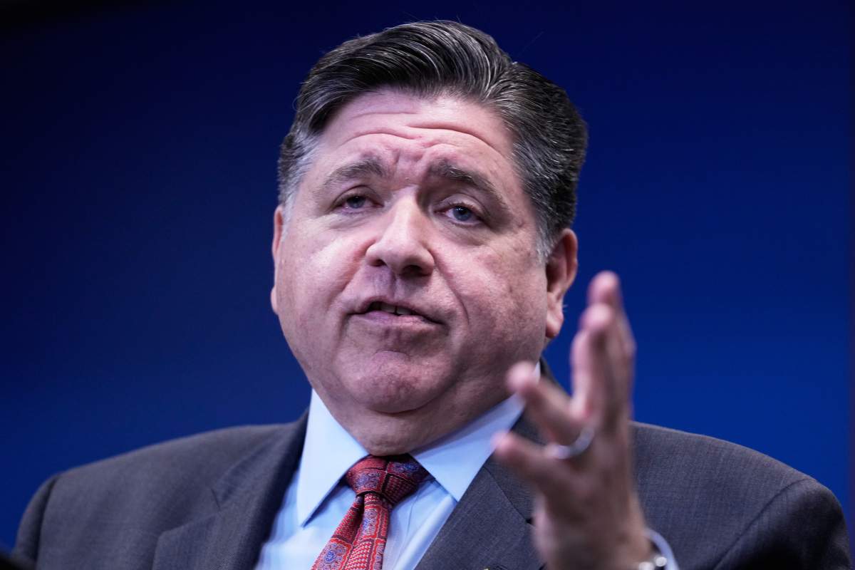 Governor JB Pritzker talks to media at a news conference in Chicago, Monday, Oct. 6, 2025.