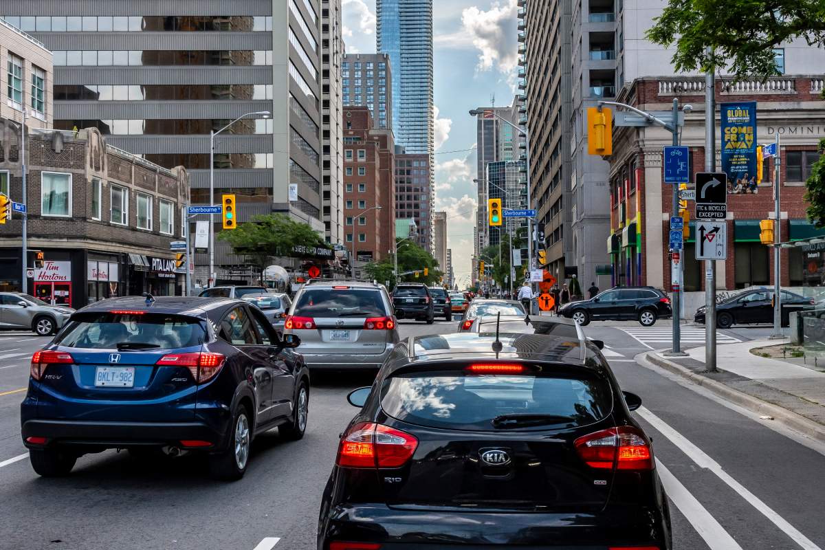 Commuters navigate heavy traffic in Toronto, where drivers lost about 100 hours to rush-hour congestion in 2025, according to a new report from navigation technology company TomTom.