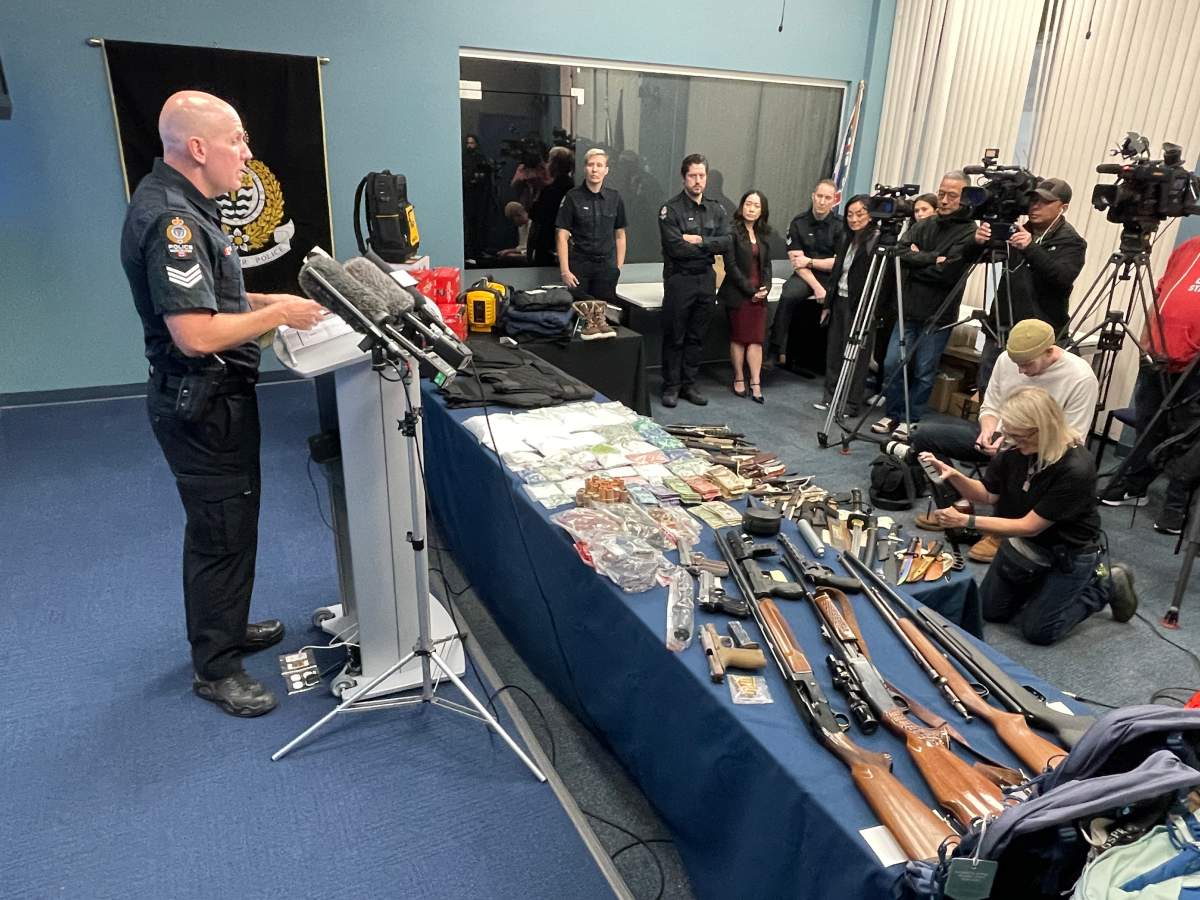 A look at the items seized by Vancouver police’s Task Force Barrage. Photo by Chris Allard / Global News