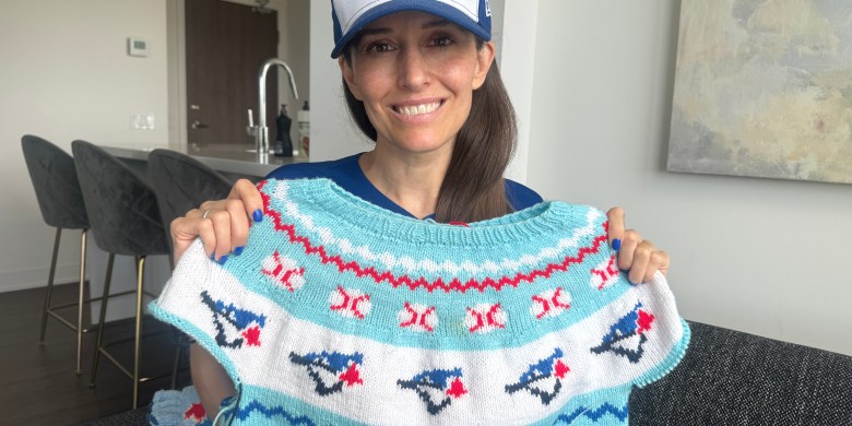 Meet the Blue Jays fan knitting a post-season sweater while watching the playoffs