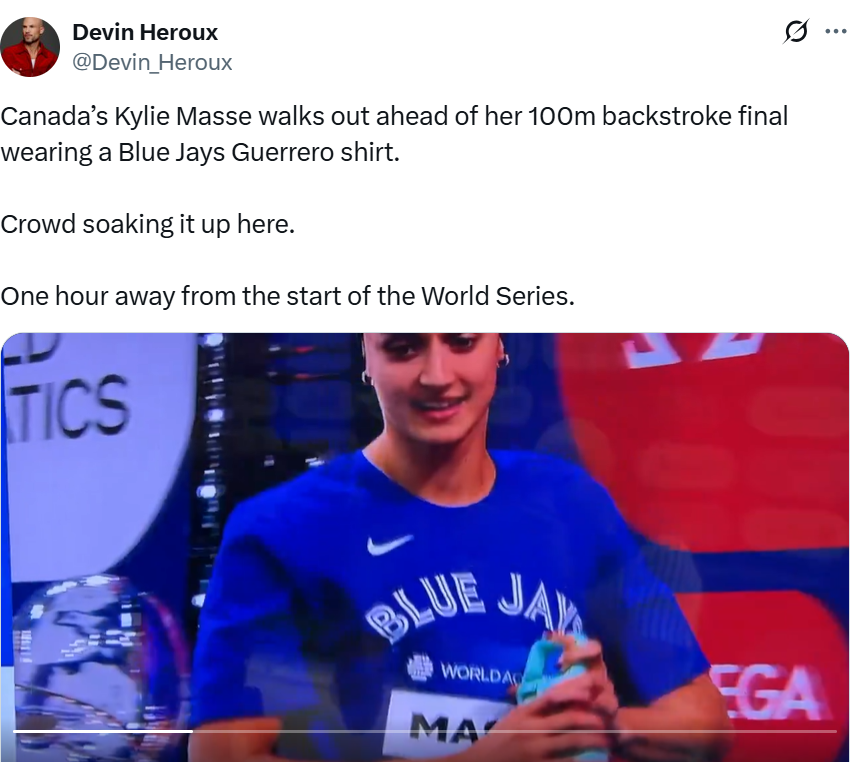 Canada’s Kylie Musse shows her support for the Jays