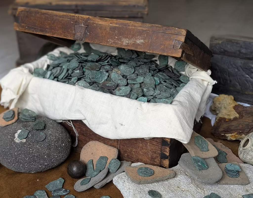 A chest of historic coins discovered by divers exploring a shipwreck along Florida's southeastern coast.