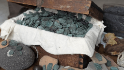 A chest of historic coins discovered by divers exploring a shipwreck along Florida's southeastern coast.