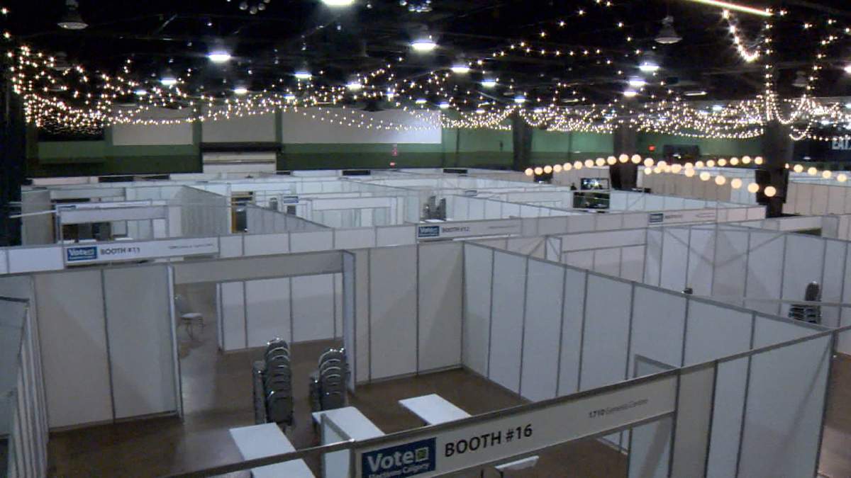 The vote counting centre at Calgary's Big Four building is show Monday afternoon as it waits for the first ballots to arrive, prior to the the close of voting.