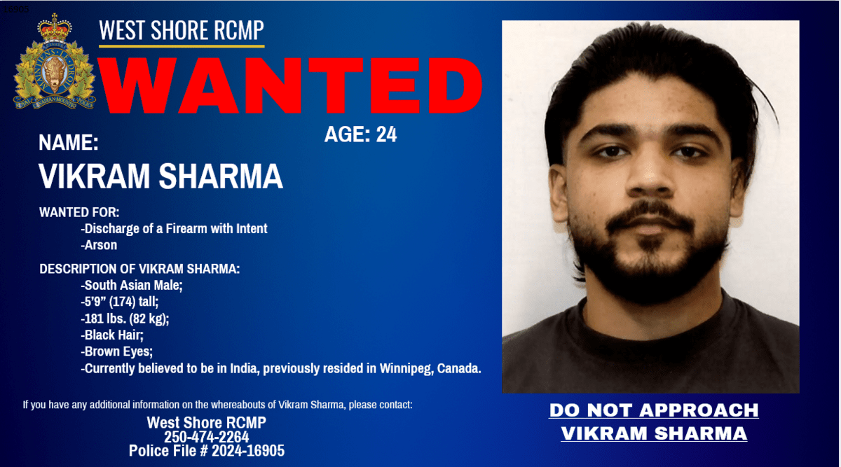 RCMP wanted poster for Vikram Sharma, who has allegedly fled to India.