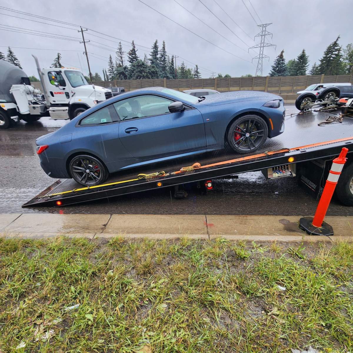 Kyle Cossette's car got two flat tires after hitting a pothole on Glenmore Trail in July 2025.