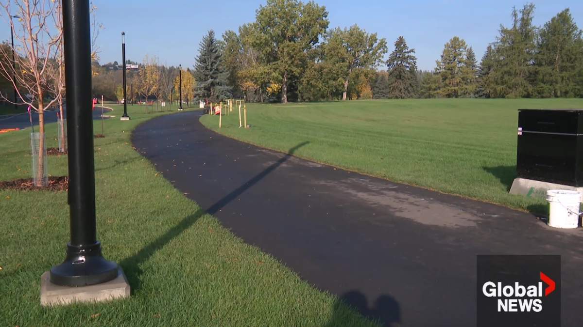 Images from Thursday, October 2, 2025 showing construction is nearly complete at Hawrelak Park in Edmonton's river valley.
