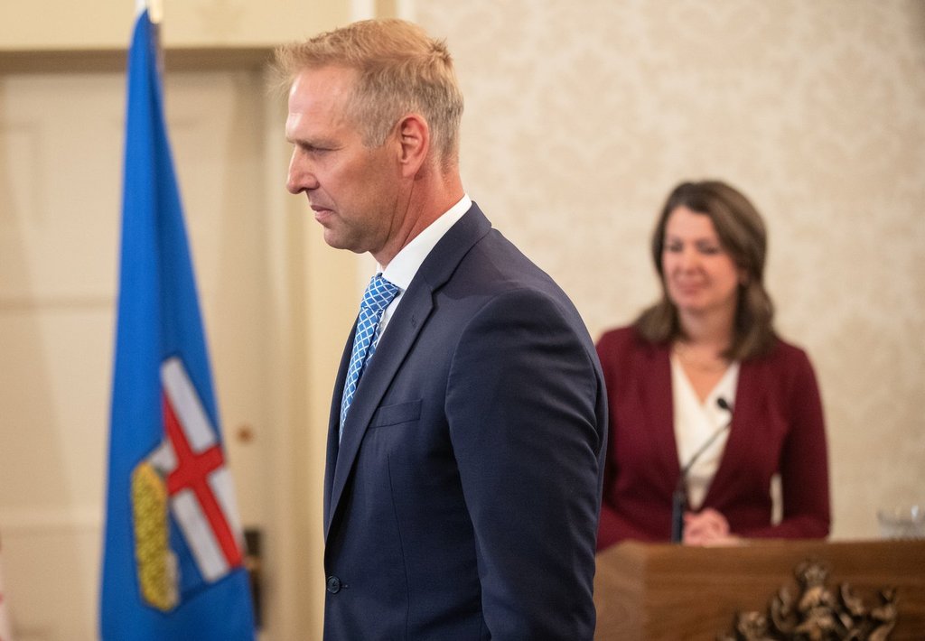 Minister of Affordability and Utilities Nathan Neudorf is sworn into cabinet, in Edmonton, Friday, June 9, 2023. THE CANADIAN PRESS/Jason Franson.