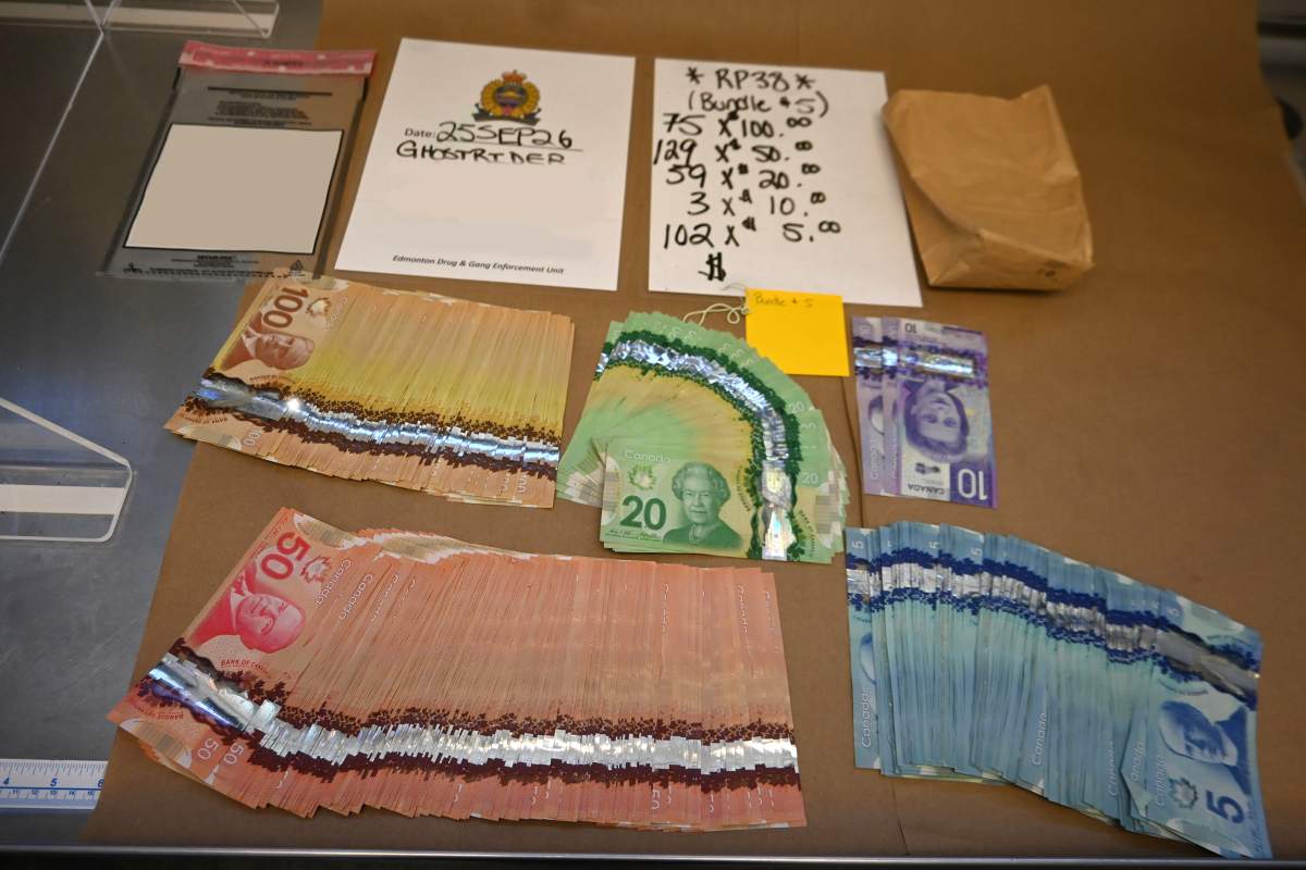 Cash seized during an investigation into the One Order Motorcycle Club setting up a chapter in Edmonton.