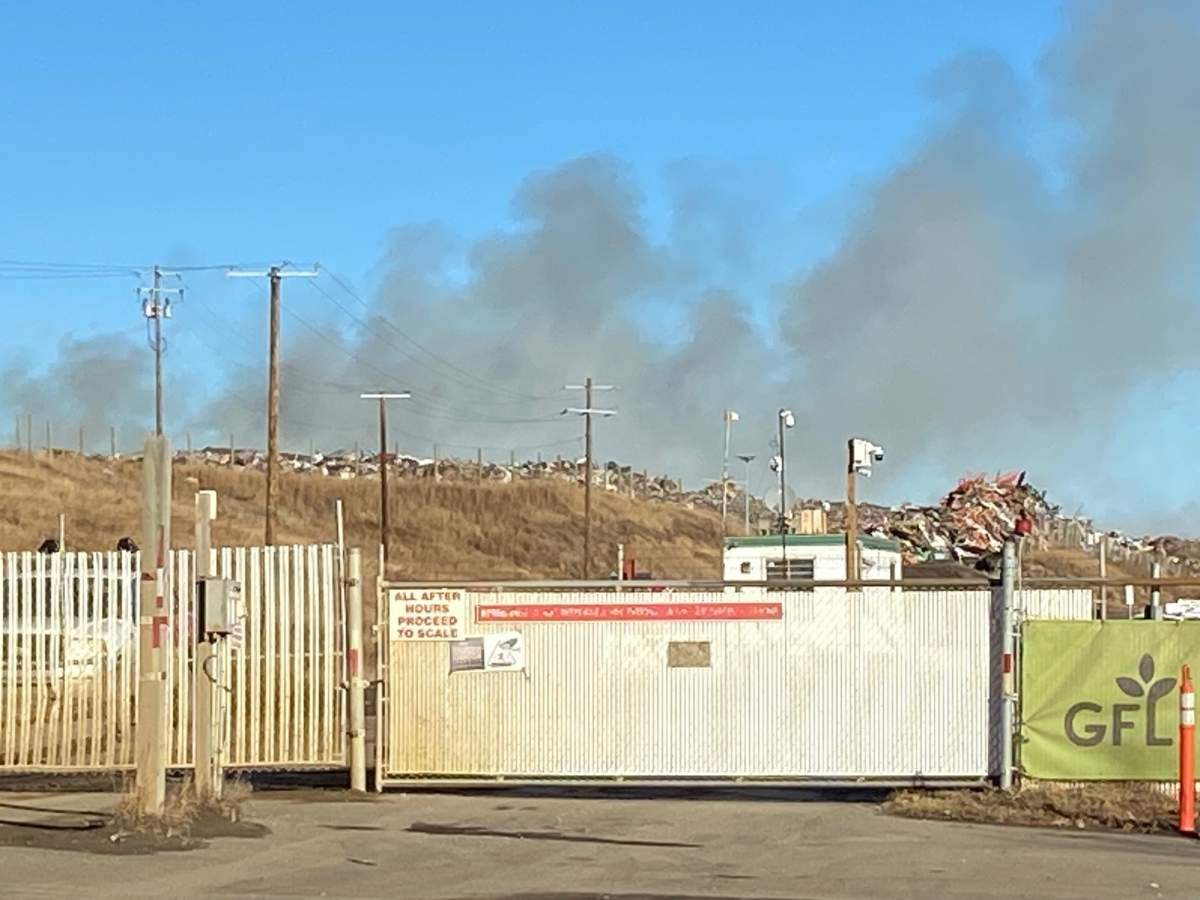 A fire broke amongst a mix of construction and demolition waste at the GFL Waste Management landfill on the west side of Edmonton on Sunday, Nov.9, 2025.