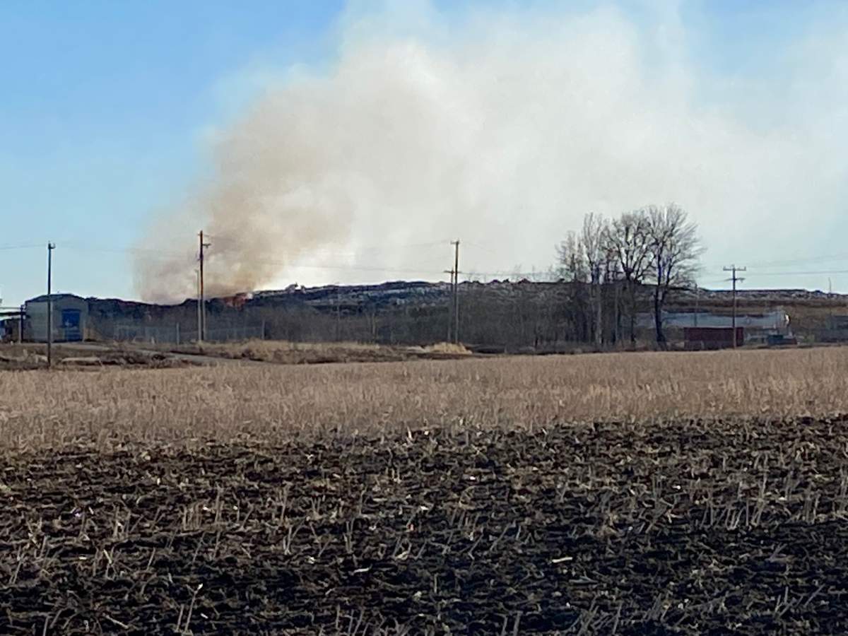 A fire broke amongst a mix of construction and demolition waste at the GFL Waste Management landfill on the west side of Edmonton on Sunday, Nov.9, 2025.