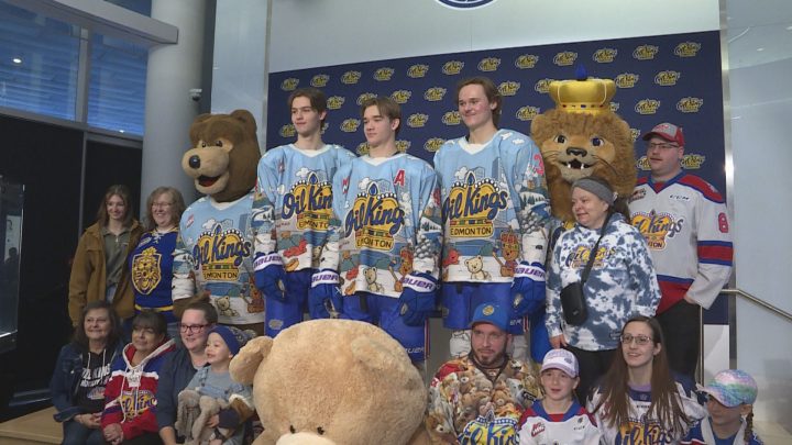 The Edmonton Oil Kings unveil their 2025 Teddy Bear Toss jersey.