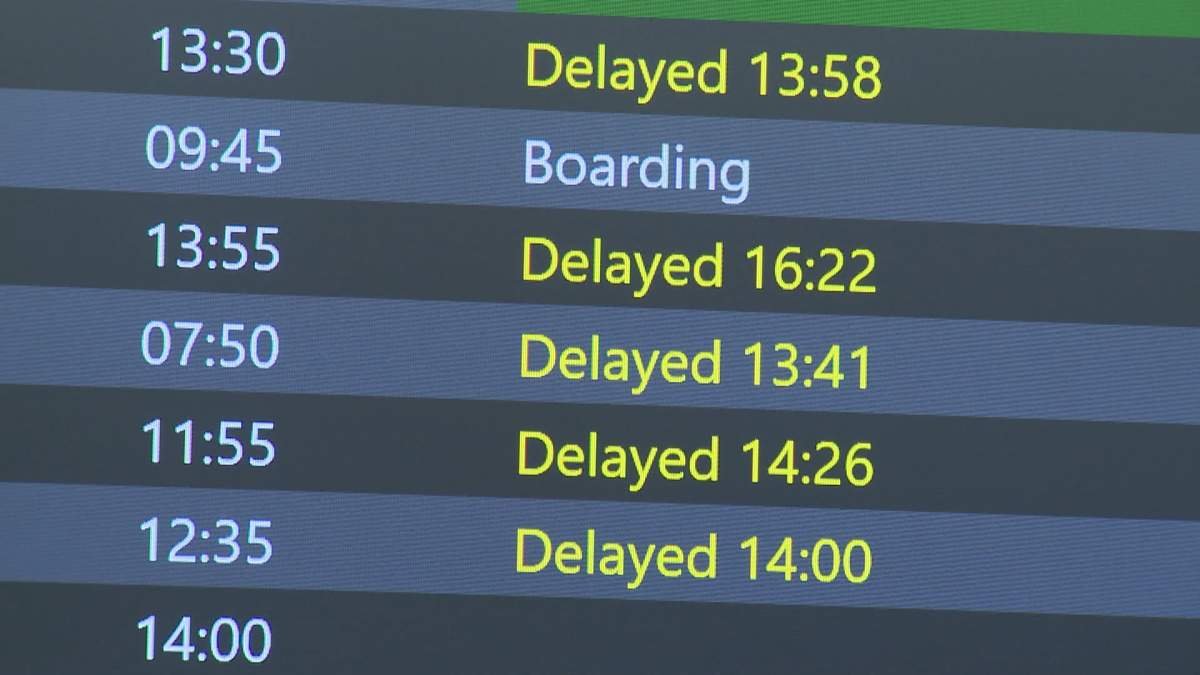 There were dozens of delays and cancellations at Calgary International Airport on Monday, caused by the heavy, wet, snow that fell on the city overnight.