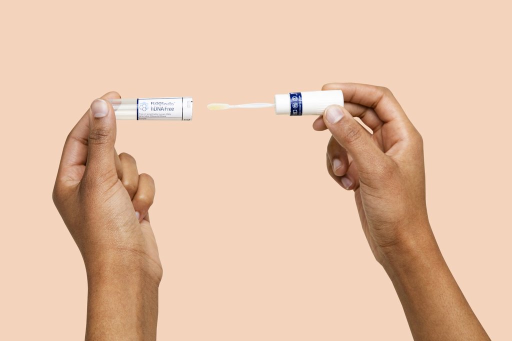 This photo provided by Tiny Health in October 2025 shows the company's swab for their gut health test. (Tiny Health via AP).
