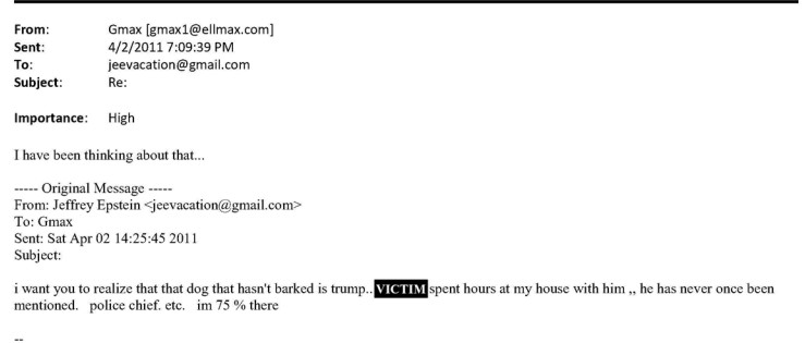 An email between Jeffrey Epstein and Ghislaine Maxwell, released by the House Committee on Oversight and Government Reform.