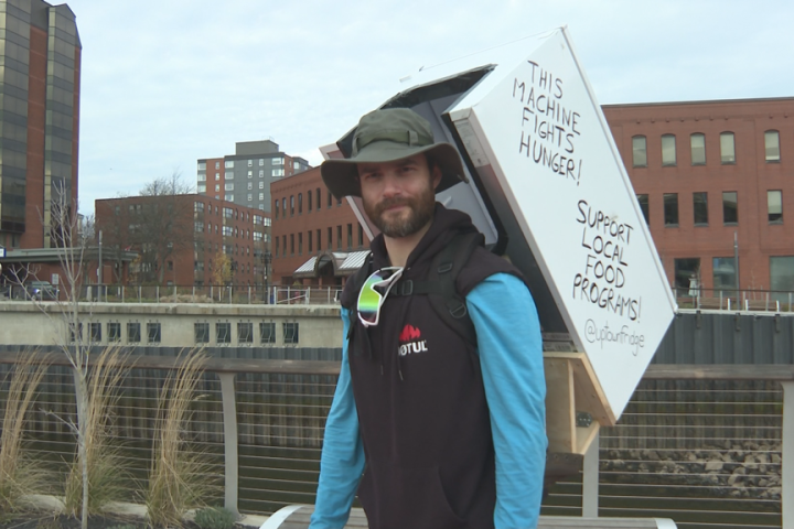 Saint John man straps fridge on his back to raise awareness about food insecurity