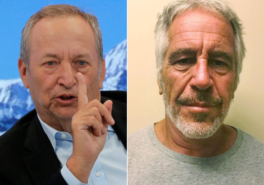 This combo shows Jeffrey Epstein, right, and U.S. economist Larry Summers.