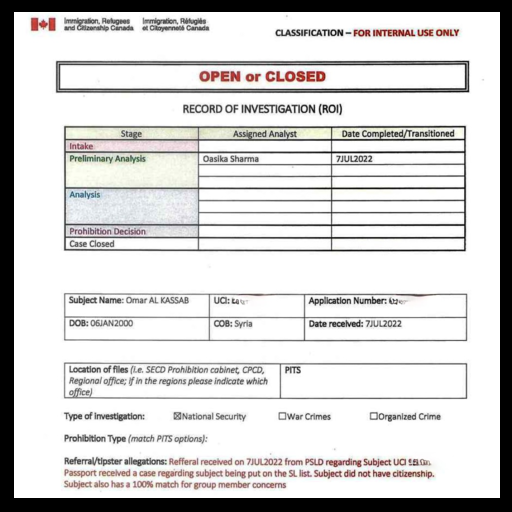 Record of Investigation report on Omar Alkassab.