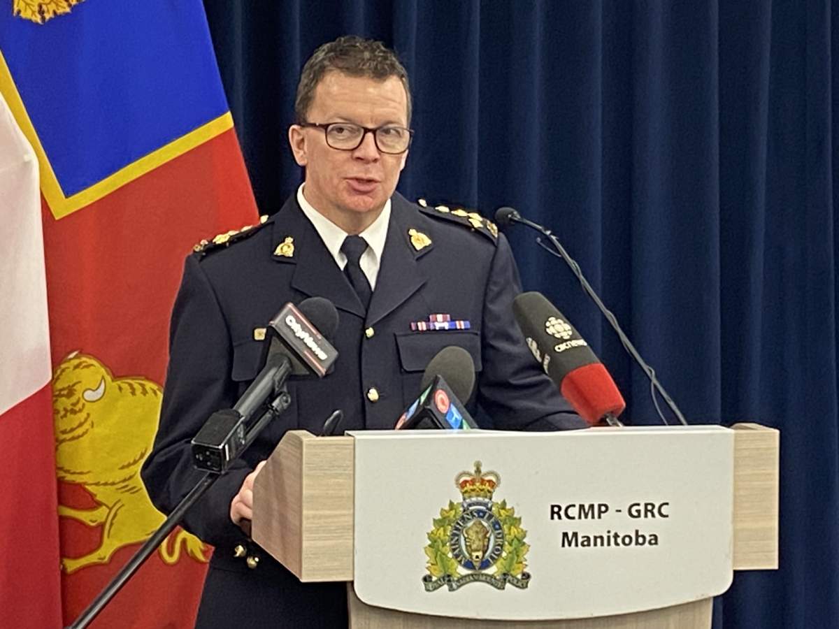 The Manitoba RCMP's commanding officer speaks to media Thursday, Nov. 27, 2025.