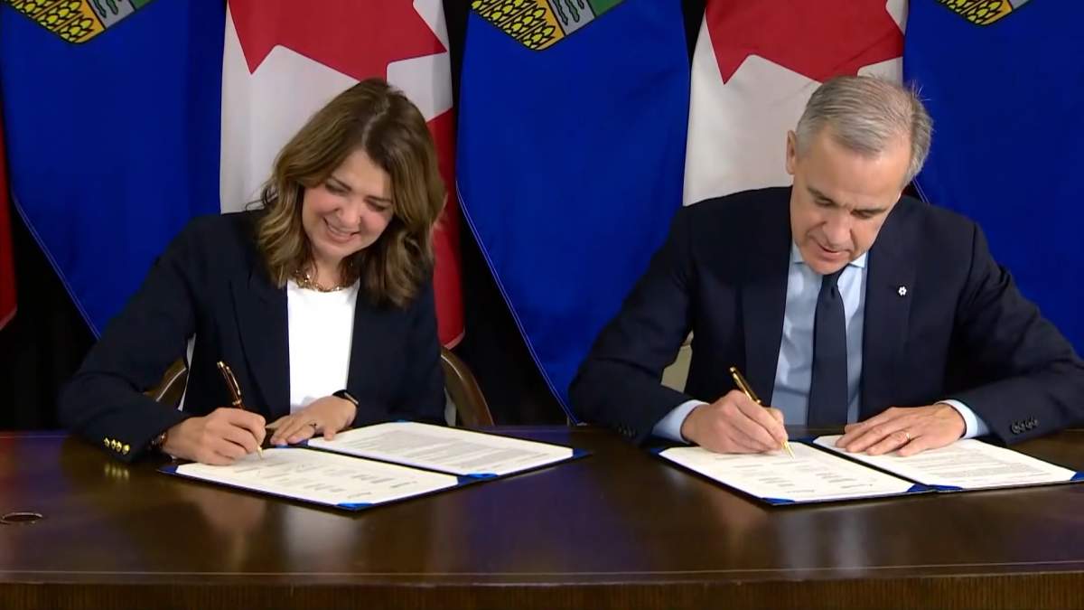 Prime Minister Mark Carney and Alberta Premier Danielle Smith signed the Memorandum of Understanding when the two leaders met Thursday morning in Calgary.
