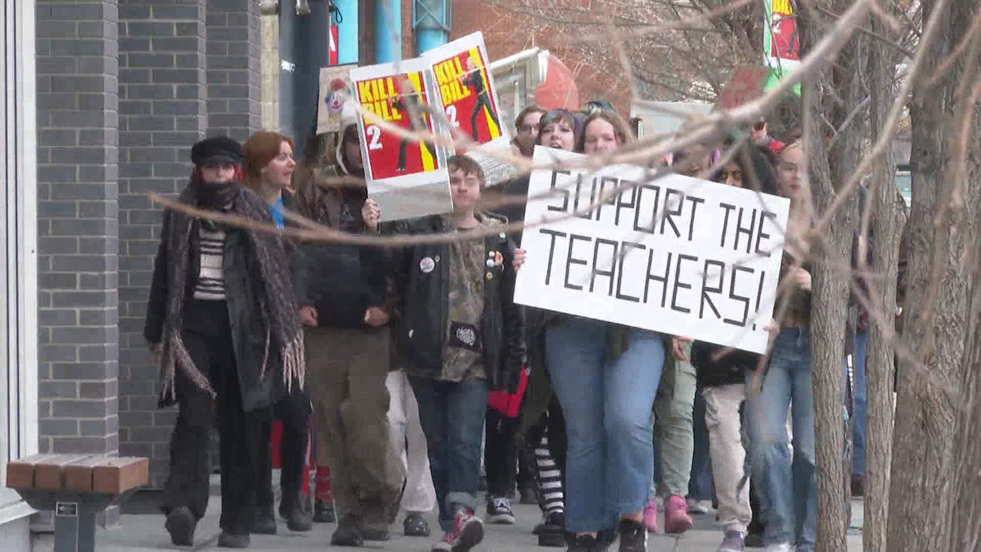 Calgary university students stage walkout in support of Alberta teachers