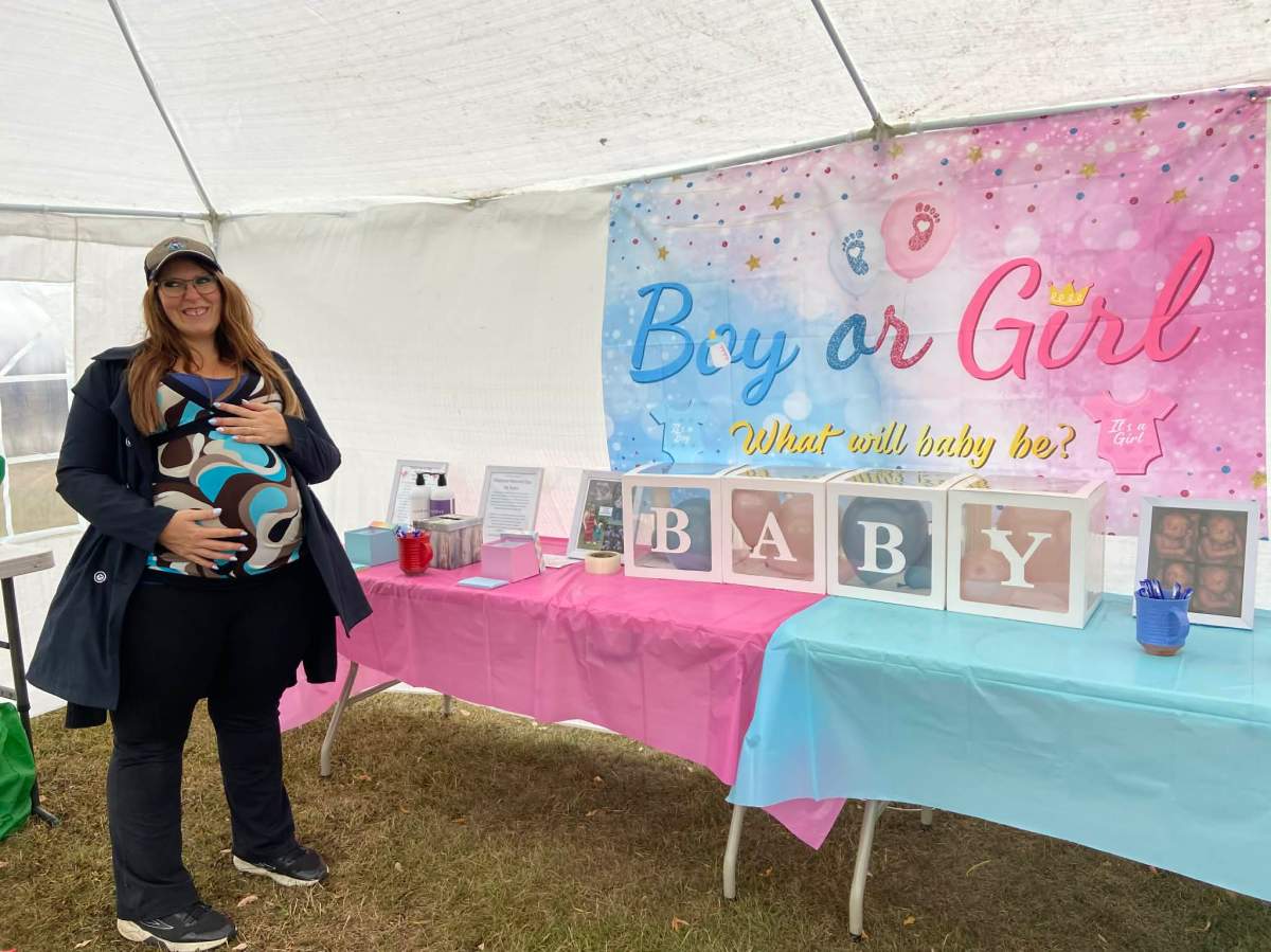 Darlene Hensch at a gender reveal for her quadruplets in Westlock.