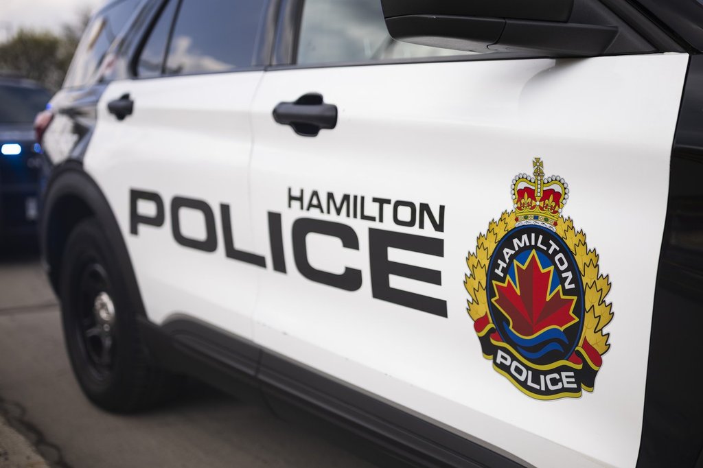 A Hamilton Police vehicle outside the scene of a stabbing at the Hamilton Downtown Mosque in Hamilton, Ont., Friday, May 2, 2025. 
