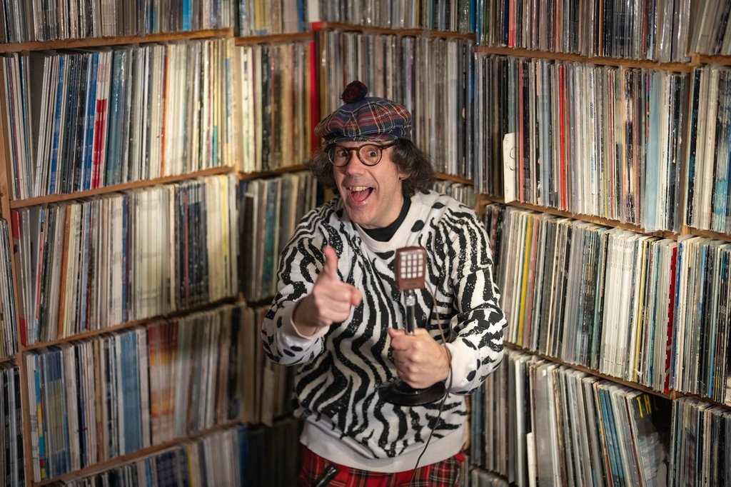 Canadian journalist and musician, Nardwuar the Human Serviette is pictured at Neptune Records in Vancouver, on Monday, December 29, 2025.