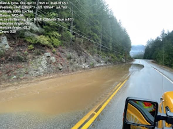 Damage from the atmospheric river along Highway 3.