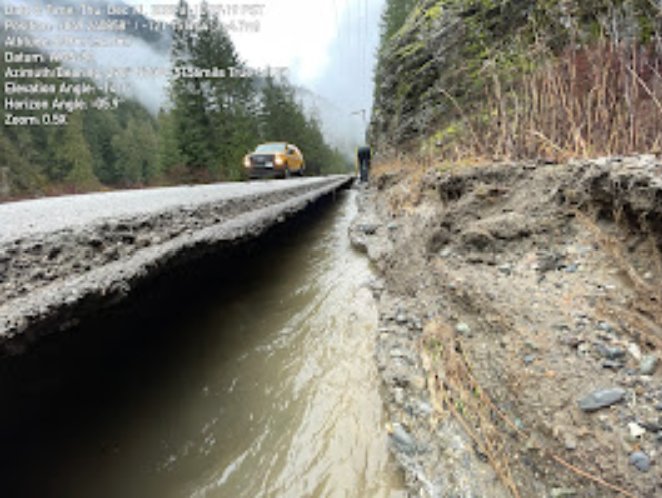 Damage from the atmospheric river along Highway 3.