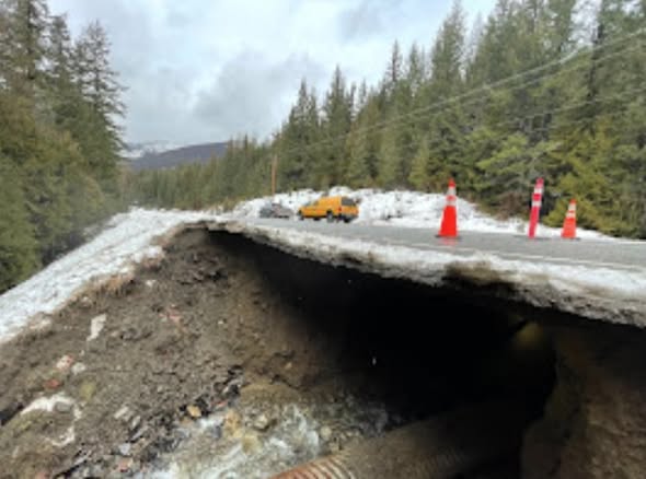 Damage from the atmospheric river along Highway 3.