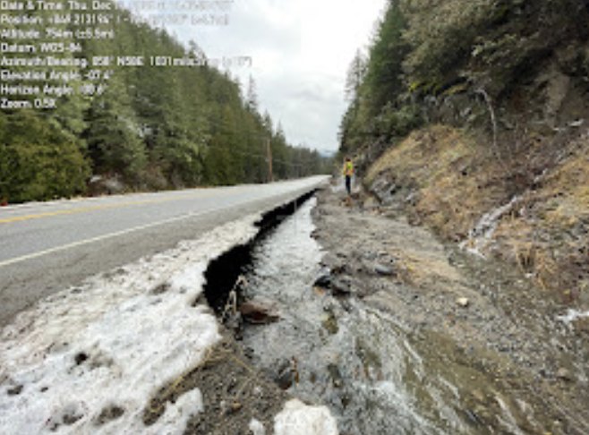 Damage from the atmospheric river along Highway 3.