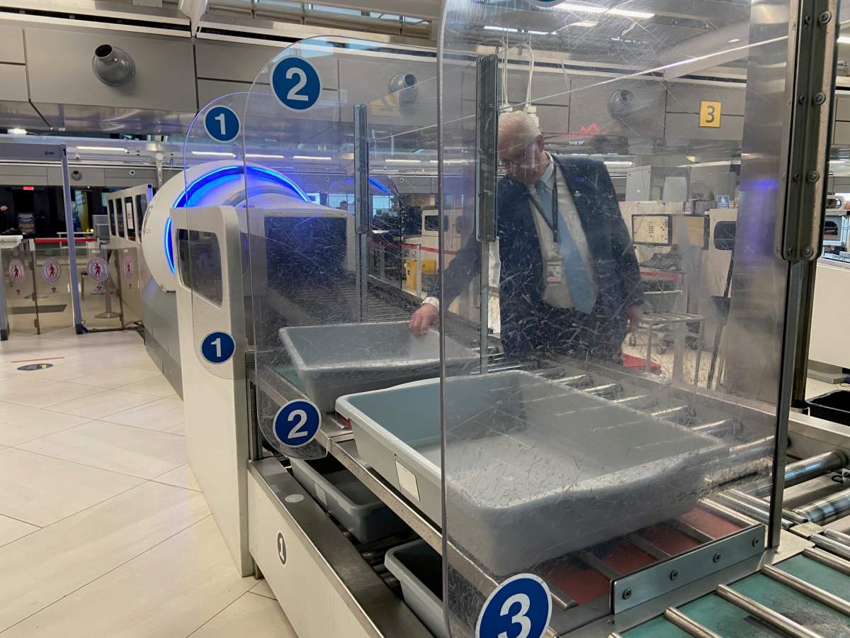 A new CT X-ray security screening scanner being used by CATSA at the Edmonton International Airport on Tuesday, Dec. 9, 2025.