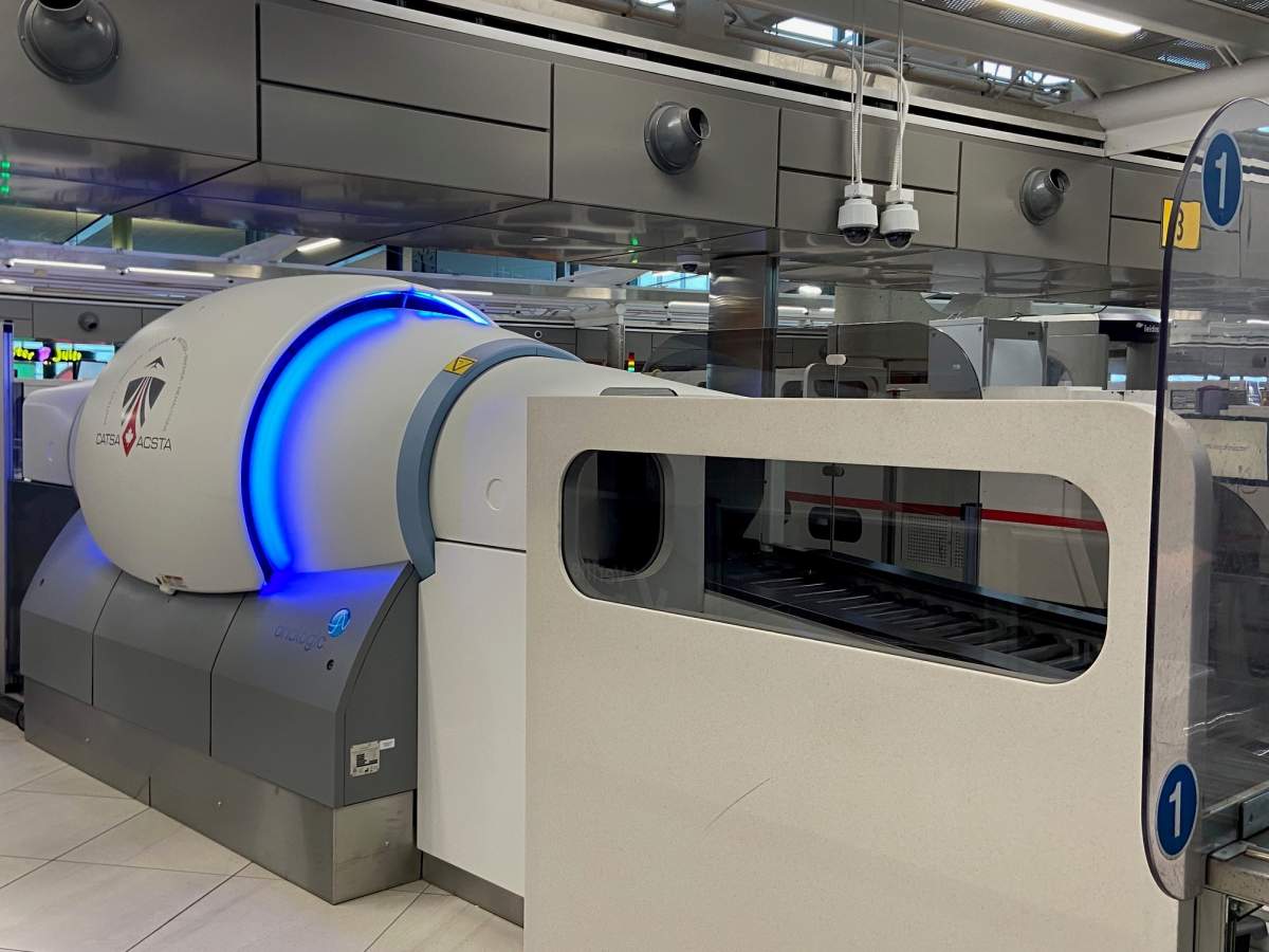 A new CT X-ray security screening scanner being used by CATSA at the Edmonton International Airport on Tuesday, Dec. 9, 2025.