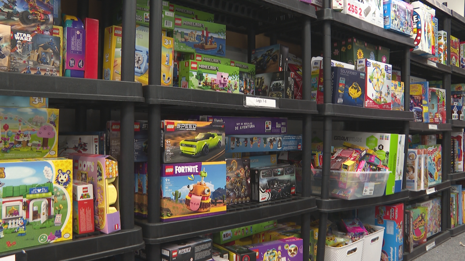 Toys on the Lethbridge Family Services Angel Tree shelves on Dec. 23, 2025.