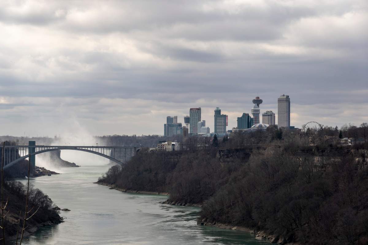 A view of Niagara Falls, Ont. is shown on Friday, March 29, 2024 in a photo taken in Niagara Falls, N.Y. Ontario's Niagara Region has declared a state of emergency as it readies to welcome up to a million visitors for the solar eclipse in early April.