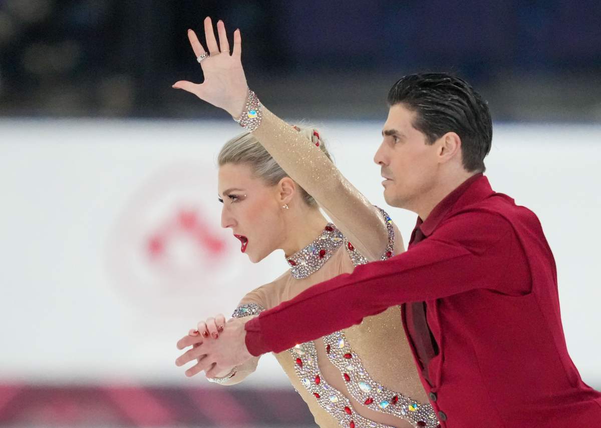 Piper Gilles and Paul Poirier perform their free dance in the ice dance competition at the Canadian National Skating Championships in Laval, Que., on Sunday, Jan.19, 2025.