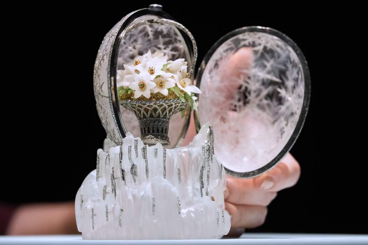 The Winter Egg by Faberge is displayed at Christie’s auction rooms in London, Thursday, Nov. 27, 2025, it is expected to sell for in excess of 20 million UK Pounds when it is auctioned on Dec. 2.