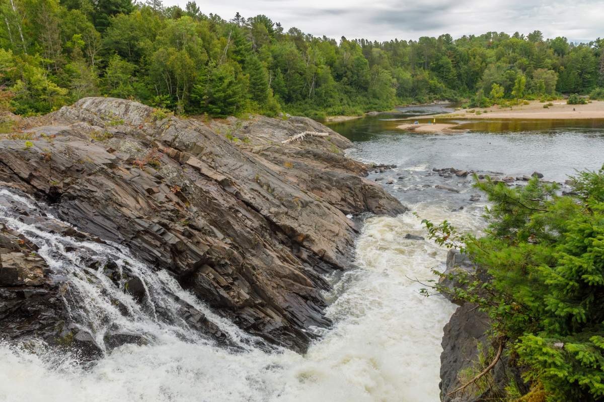 Water rushes down a waterfall on the Aux Sables River in Chutes provincial park near Massey, Ont., on Aug. 18, 2025.