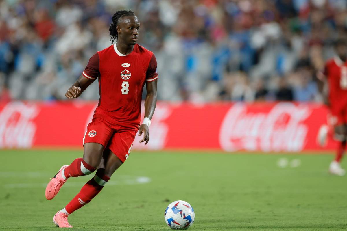 Canada midfielder Ismael Kone looks to pass during the Copa America third place soccer match against Uruguay in Charlotte, N.C., Saturday, July 13, 2024.
