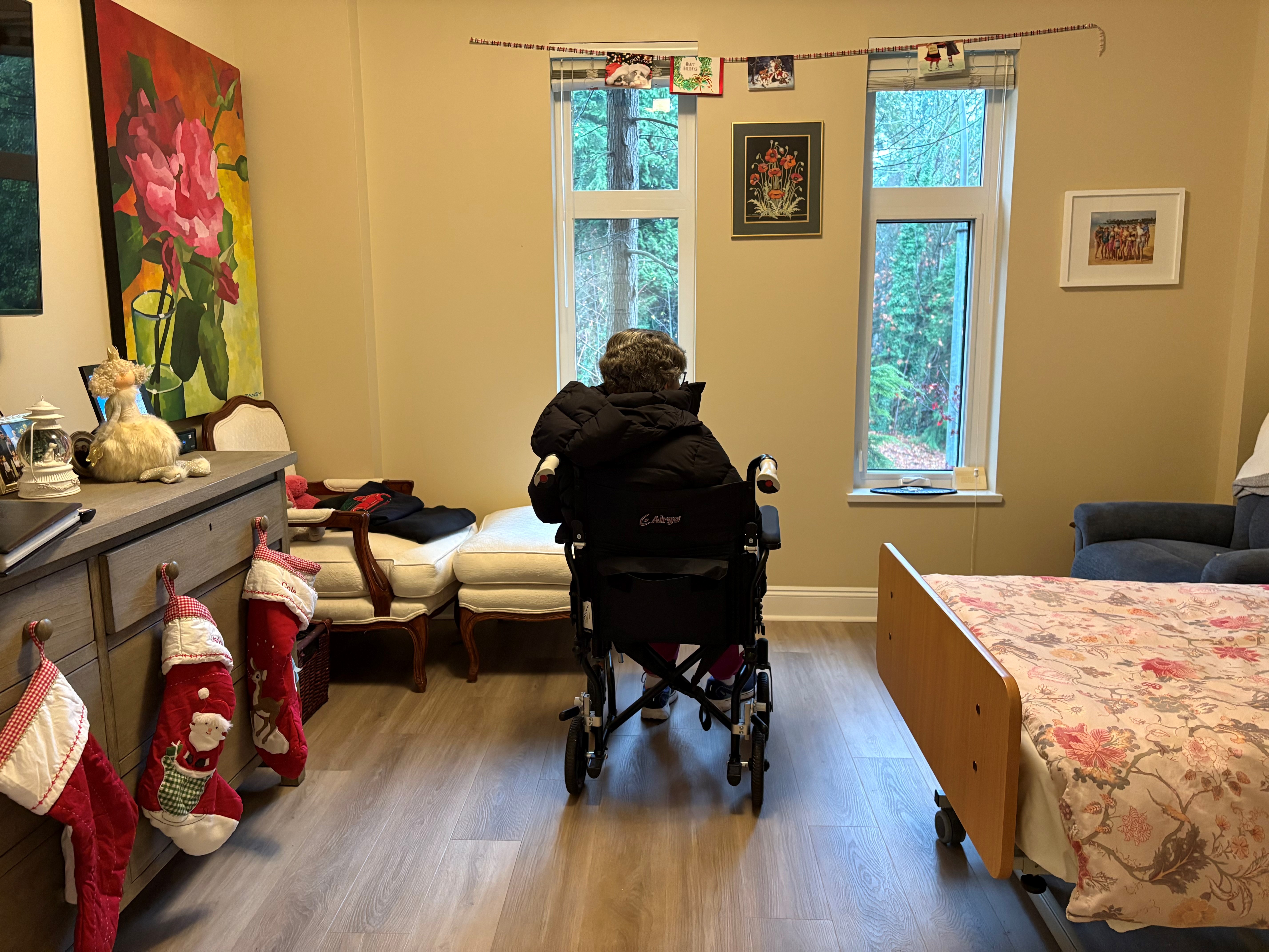 Christy Murphy’s mother Judy, who has late stage Alzheimer’s, has lived in long-term care at Amica Lions Gate for one year. She is often stuck in her room now.