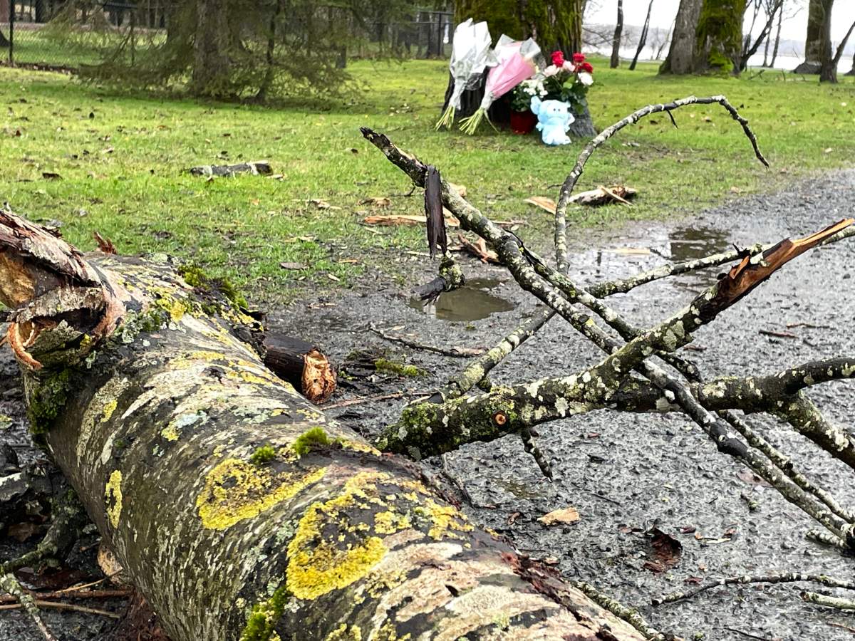 Flowers at the site where Tori Meade died on Monday.