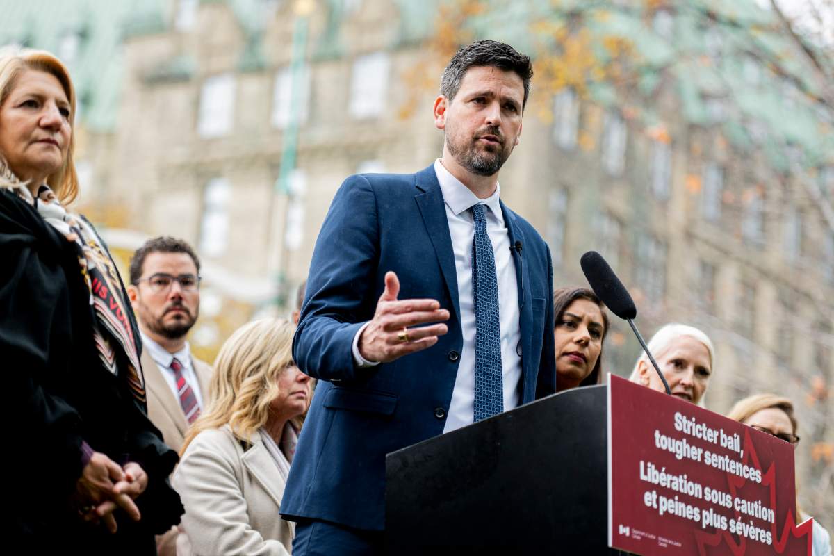 Minister of Justice, Attorney General of Canada and Minister Responsible for the Atlantic Canada Opportunities Agency Sean Fraser speaks during a press conference in Ottawa, on Thursday, Oct. 23, 2025.