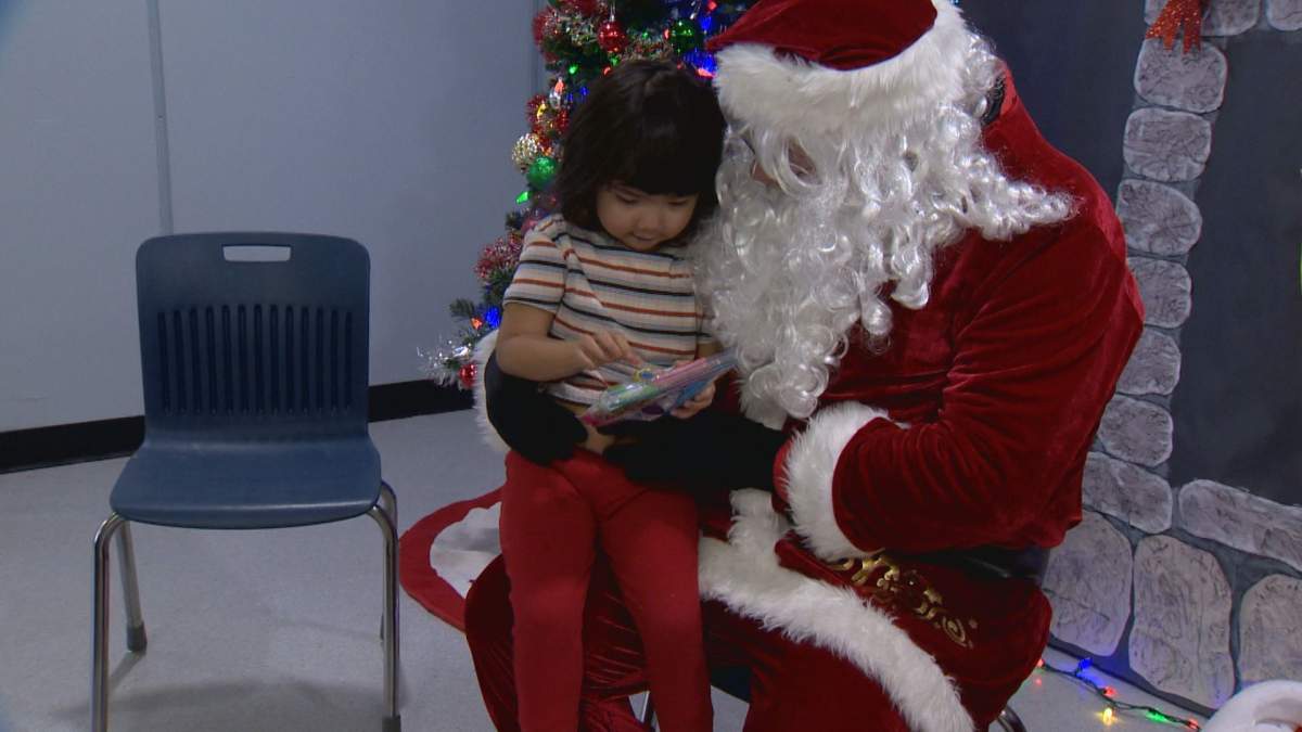 Santa visits the school in O-Pipon-Na-Piwin Cree Nation.