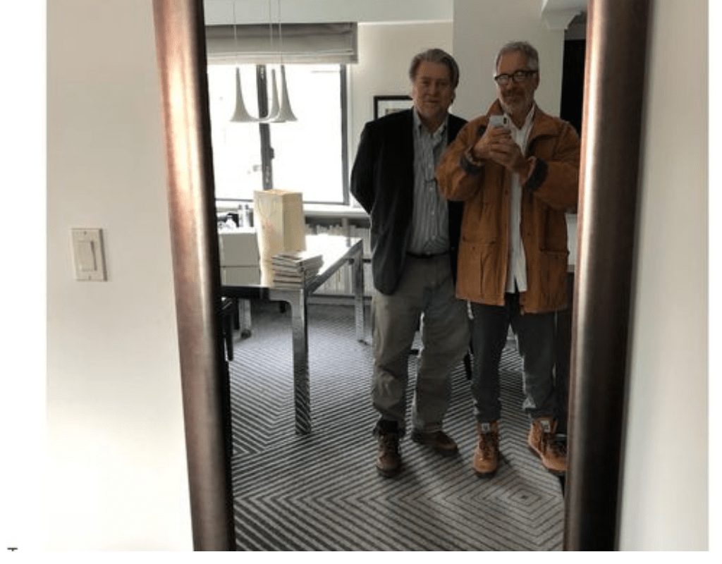 Jeffrey Epstein and Steve Bannon pose for a mirror selfie.