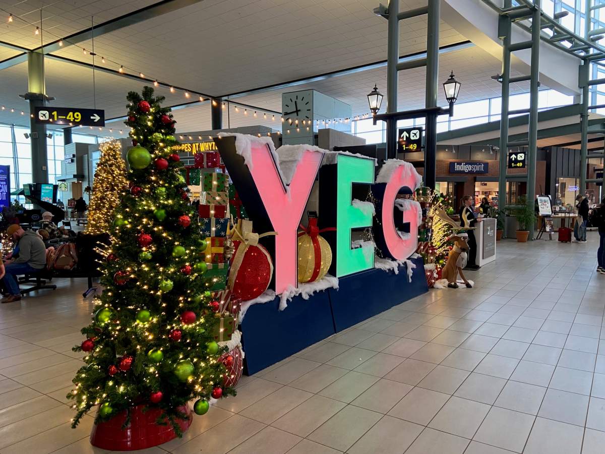 Christmas decorations at the Edmonton International Airport (YEG) on Tuesday, Dec. 9, 2025.